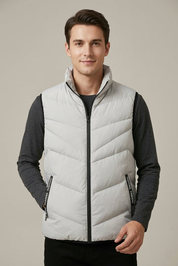 Men's Quilted Puffer Vest with Mock Neck Zip Front and Zip Pockets