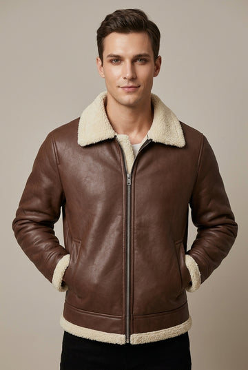 Men's Leather Aviator Jacket Shearling Lined