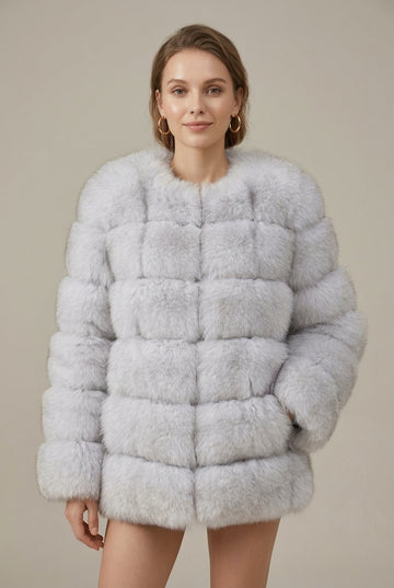 Women's Fur Tiered Gilet with Round Neckline