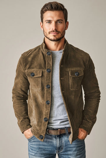 Men's Suede Barn Jacket Stand Collar