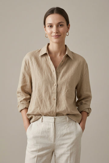 Women’s Long Sleeve Button Down Shirt with Point Collar