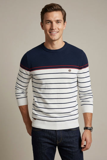 Men's Striped Sweater Crew Neck