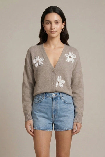 Women's Floral Embroidered Cardigan Relaxed Fit