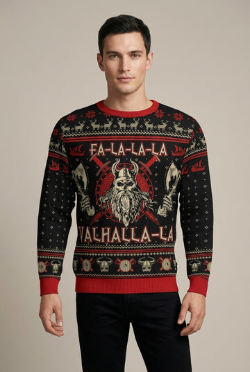 Men's Crew Neck Christmas Sweater with Printed Graphic Design