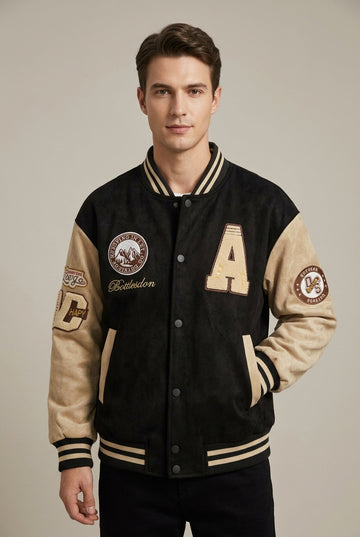 Men's Varsity Jacket with Contrast Sleeves and Patch Details