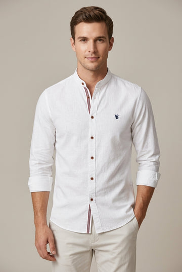 Men's Linen Shirt Stand Collar