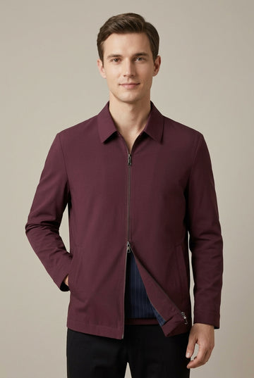 Men's Collared Zip-Up Jacket with Slant Front Pockets