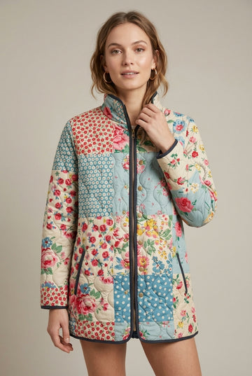Women's Floral Quilted Jacket Reversible Longline