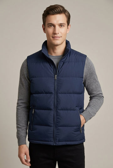 Men's Vest Quilted Padded Stand Collar Full-Zip Sleeveless