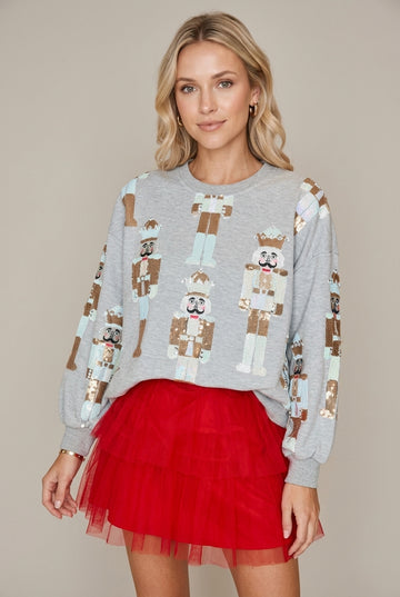 Women's Sweater Sequin Nutcracker Relaxed Fit