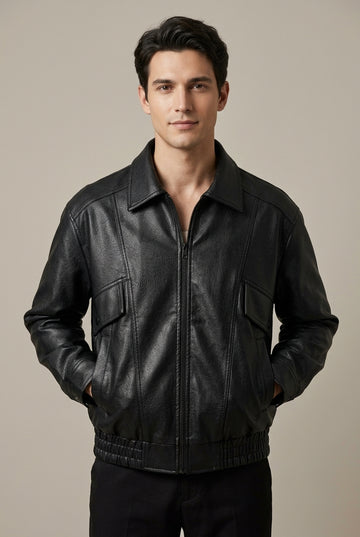 Men's Oversized Leather Bomber Jacket