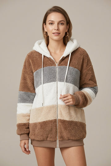 Women's Striped Fleece Hoodie Oversized