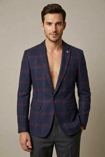 Men's Plaid Blazer Slim Fit