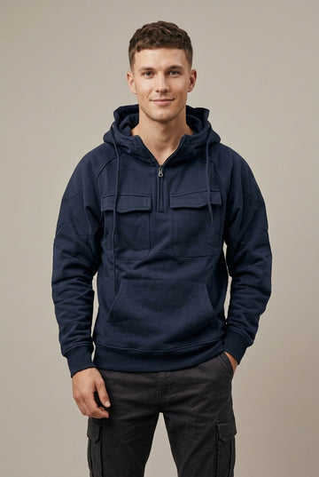 Men's Hoodie Cargo Pocket Half-Zip