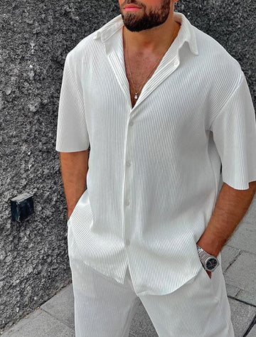 Men's Striped Two-Piece Set Camp Collar