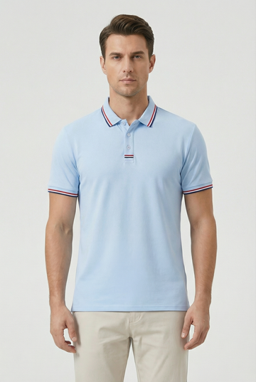 Men's Short Sleeve Striped Trim Polo Shirt
