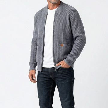 Men's Ribbed Knit Bomber Jacket Relaxed Fit