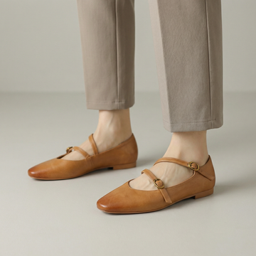 Women's Mary Jane Cross-Over Strap Buckle Flats - Square Toe