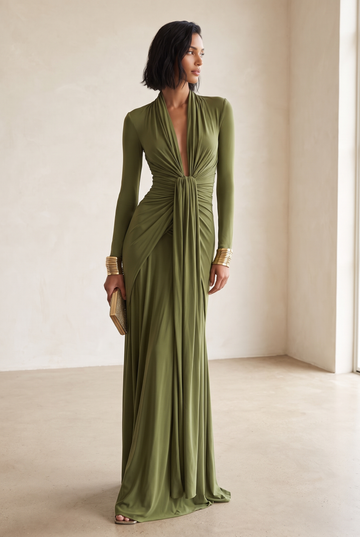 Women's Maxi Dress Deep V-Neck Ruched