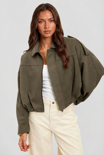Women's Suede Oversized Bomber Jacket