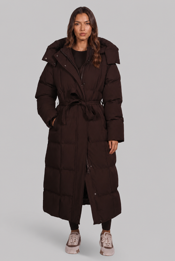 Women's Long Puffer Jacket Belted