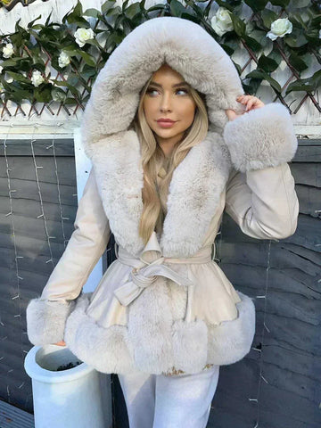 Women's Faux Suede Parka Faux Fur Trim
