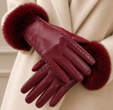 Women's Leather Gloves Fur Cuffed