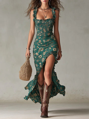 Women's Floral Maxi Dress Ruched