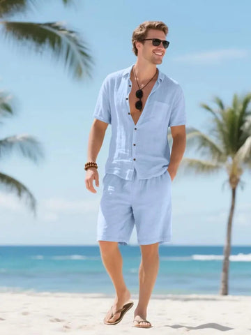 Men's Linen Two-Piece Set Button Down