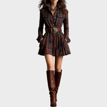 Women's Checked Mini Dress Shirt Style