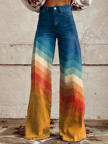 Women's Denim Chevron Wide Leg Trousers