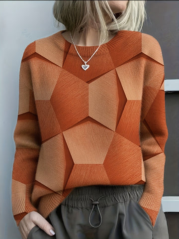 Women's Geometric Sweater Crew Neck