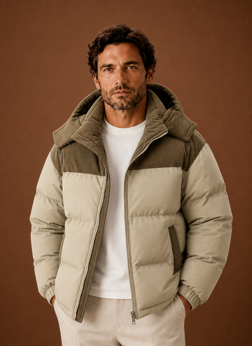 Men's Corduroy Puffer Jacket Hooded