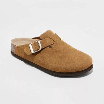 Women Slippers Suede Buckle Strap Closed Toe Cork Footbed Clog
