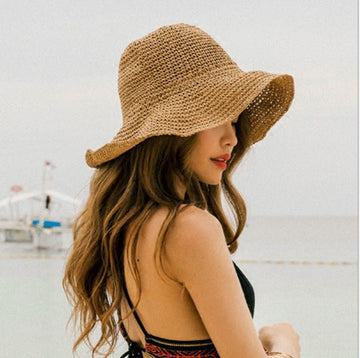 Women's Straw Bucket Hat Wide Brim