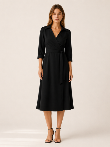 Women's Wrap Midi Dress Collar