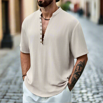 Men's Linen Henley Shirt Relaxed Fit