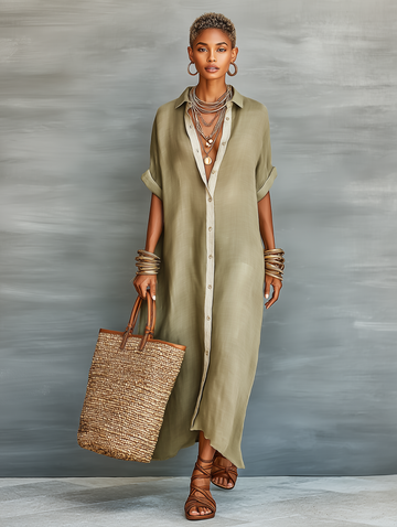 Women's Linen Maxi Shirt Dress Relaxed Fit