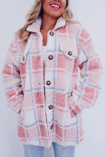 Women's Checked Fleece Jacket Oversized