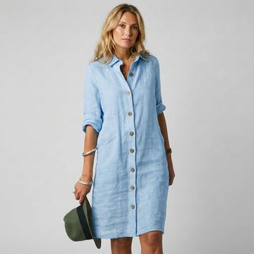 Women's Linen Shirt Midi Dress Relaxed Fit