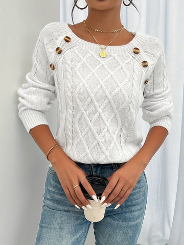 Women's Cable-Knit Sweater Button Detail