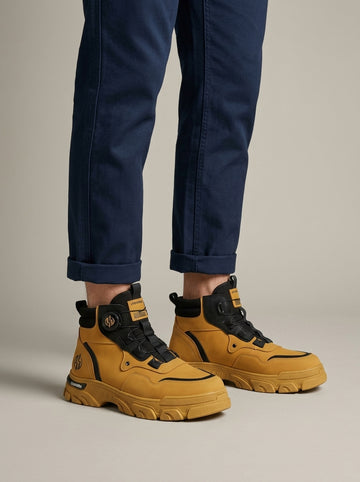 Men's High-Top Lace-Up Boots with Chunky Lug Sole