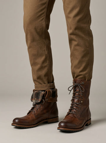 Men's Combat Boots Lace-Up Fold-Over Cuff