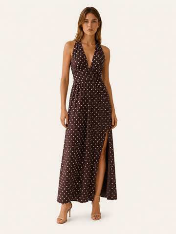 Women's Polka Dot Halter Neck Maxi Dress