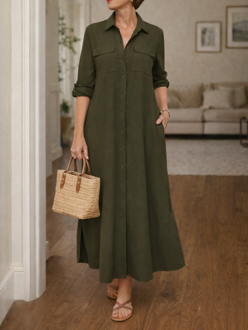 Women's Maxi Dress Shirt - Collared Button Front