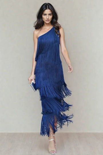 Women's Fringe Maxi Dress One-Shoulder
