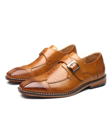 Men's Leather Monk Strap Flats Crocodile Embossed
