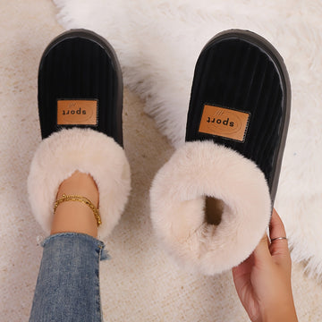 Women's Slippers Platform Faux Fur Ribbed