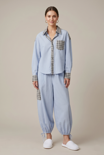 Women's Pajama Two-Piece Set Striped Plaid Oversized