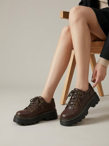 Women's Leather Platform Shoes Lug Sole